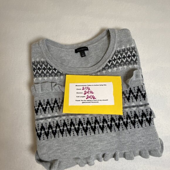 Talbots Womens Sweater Gray Lambswool Blend Fair Isle Nordic Striped Large - Picture 8 of 8